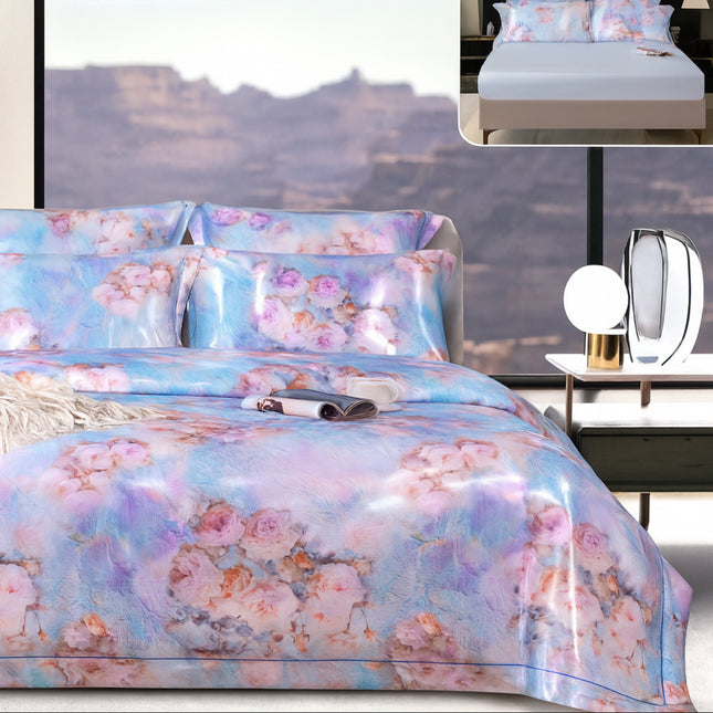 Lenjerie Luxury din Satin, 6 piese, cearșaf cu elastic, Cod: SLXP2