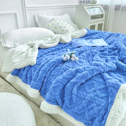 Pătură Cocolino cu Blanița, Model Tricotat, Pat 2 Persoane, 200x230 cm, albastru pervinca, cod: EXP90