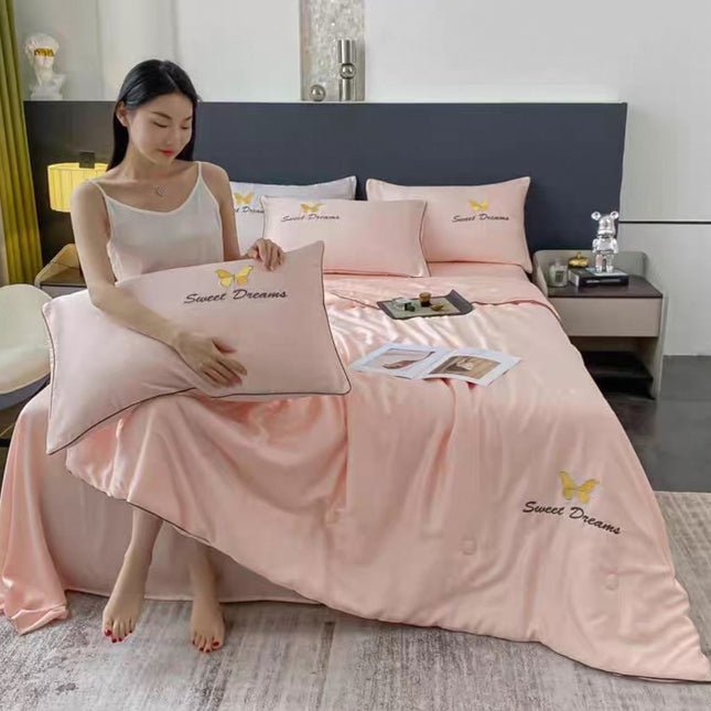Set Luxury + pilotă ușoară inclusă din Mătase, 4 piese, pat dublu, Cod: FMT1
