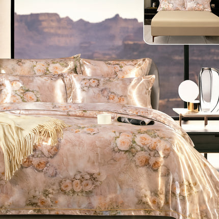 Lenjerie Luxury din Satin, 6 piese, cearșaf cu elastic, Cod: SLXP1