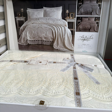 Cuvertură Pat Lux Moda Box – Jacquard Premium, Aybule Ivory, 240x260 cm MBX1