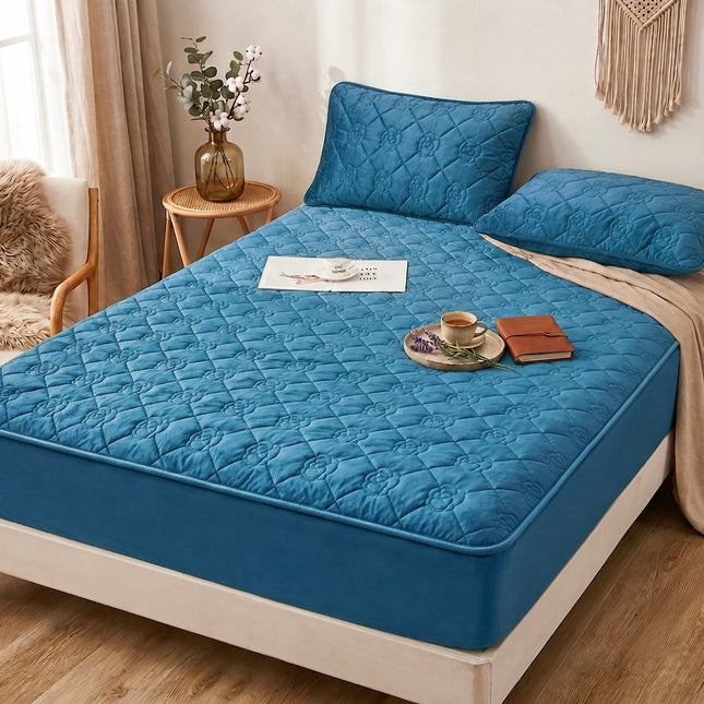 Set de pat Husă / Topper saltea cu elastic, albastru deschis, 160x200 cm Cod: TPY54
