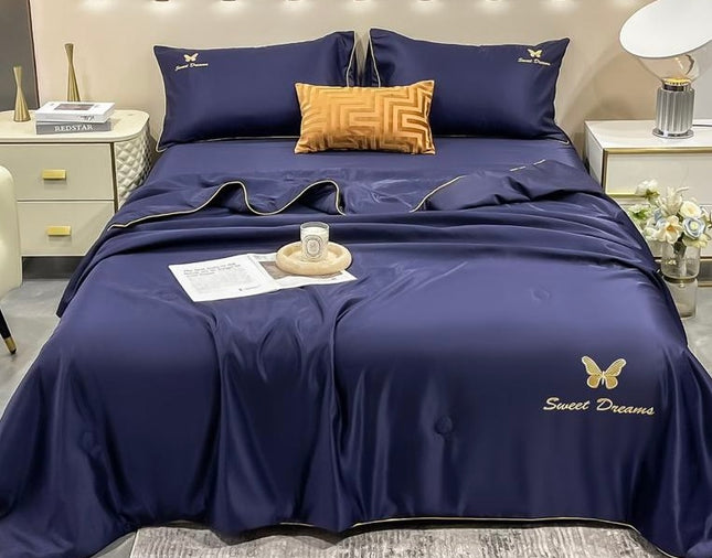 Set Luxury + pilotă ușoară inclusă din Mătase, 4 piese, pat dublu, Cod: FMT7