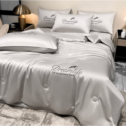 Set Luxury + pilotă ușoară inclusă, 4 piese, pat dublu, gri argintiu, Cod: FMY23