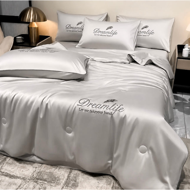 Set Luxury + pilotă ușoară inclusă, 4 piese, pat dublu, gri argintiu, Cod: FMY23