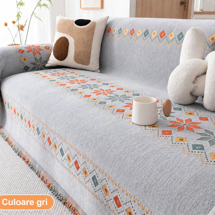 Husă decorativă pentru canapea din chenille, model geometric multicolor, 180 × 300 cm, Cod: PRMV14