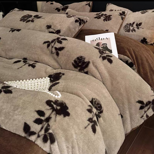 Set de Lux din blană de iepure artificială, 6 piese, cearșaf cu elastic Cod: BYE54