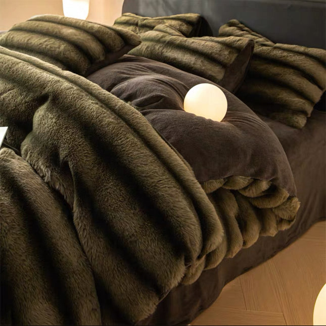 Set de Lux din blană de iepure artificială, 4 piese, Cod: BY15