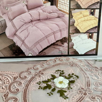 Lenjerie de Pat Luxury „Dantelă și Petale” – WH-54 somon pudrat