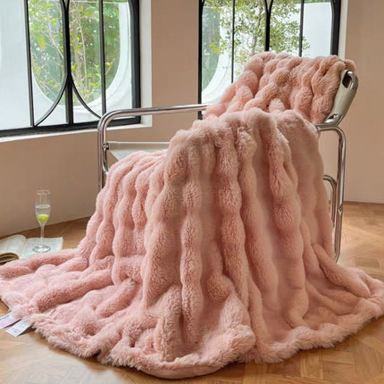 Pătură de lux cu blană de iepure artificială, 200x230 cm, cod: EXR10
