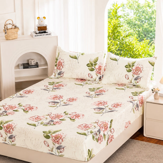 Husă de pat cu elastic din Bumbac Finet + 2 Fețe de Pernă, 160x200, Cod: DRT4