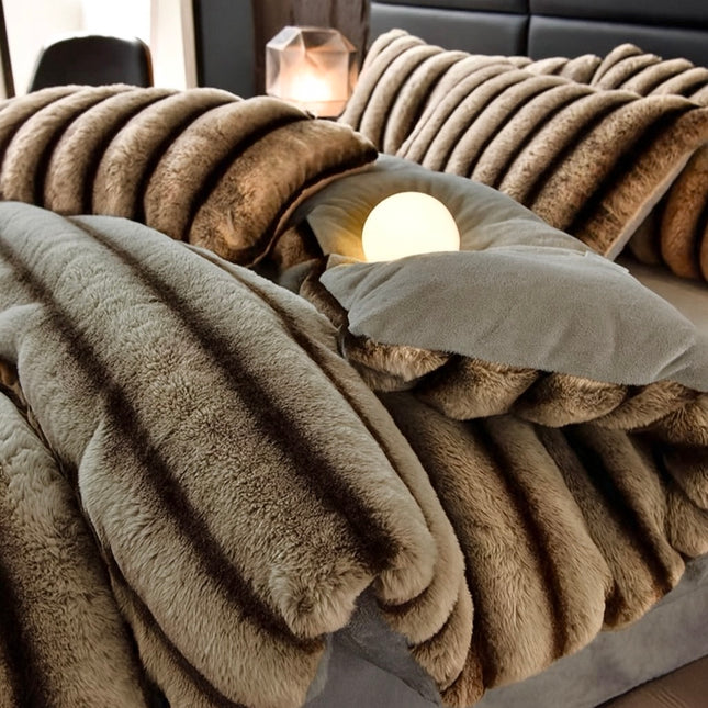 Set de Lux din blană de iepure artificială, 6 piese, Cod: BY10