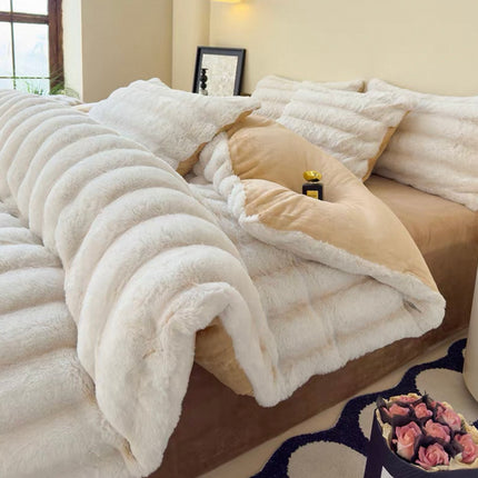 Set de Lux din blană de iepure artificială, 4 piese, Cod: BYS2
