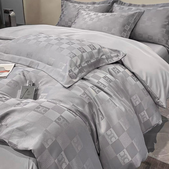 Set lenjerie de Lux jacquard, 6 piese, pat 2 persoane,cearșaf cu elastic, Cod: JQY25