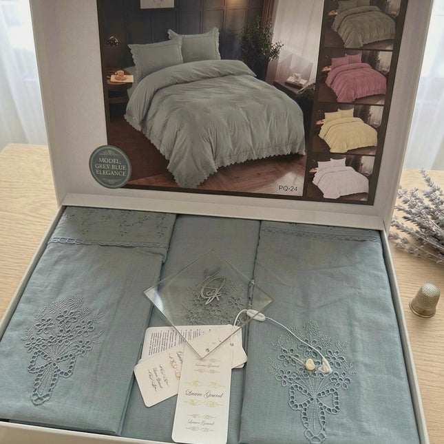 Lenjerie de Pat Luxury „Dantelă și Broderie” – PQ-24 Green