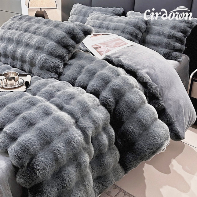 Set de Lux din blană de iepure artificială, 4 piese, Cod: BY3