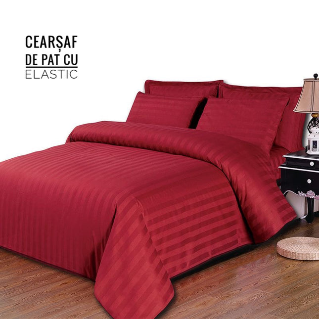Lenjerie de Lux din Damasc Finetat Deluxe cu 6 piese-cearșaf de pat cu elastic Cod: DAE92
