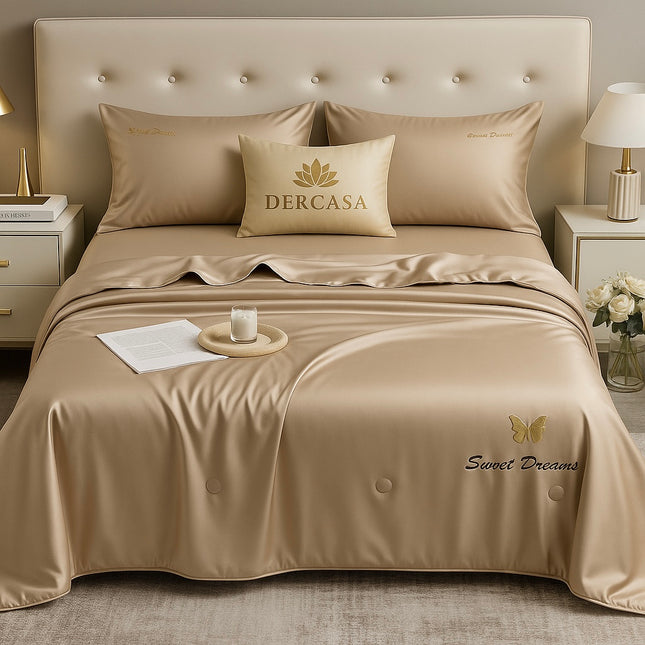 Set Luxury + pilotă ușoară inclusă din Mătase, 4 piese, pat dublu, Cod: FMT10