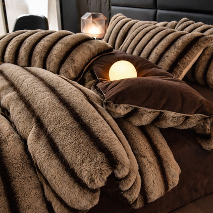 Set de Lux din blană de iepure artificială, 4 piese, Cod: BYS6