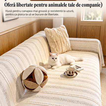 Cuvertură Chenille Premium – Crem/Ivory cu Model Texturat și Franjuri | 180 × 260 cm, Cod: PRMV22