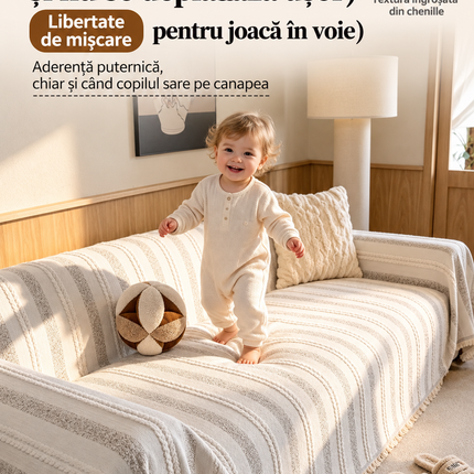 Cuvertură Chenille Premium – Crem/Ivory cu Model Texturat și Franjuri | 180 × 260 cm, Cod: PRMV22