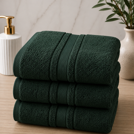 Set 3 prosoape din bumbac premium – Deep Green, 50x90 cm