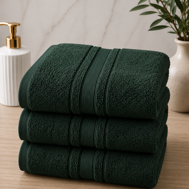 Set 3 prosoape din bumbac premium – Deep Green, 50x90 cm