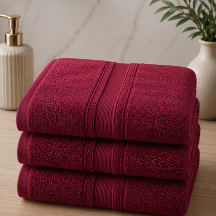 Set 3 prosoape din bumbac premium – Bordo, 50x90 cm