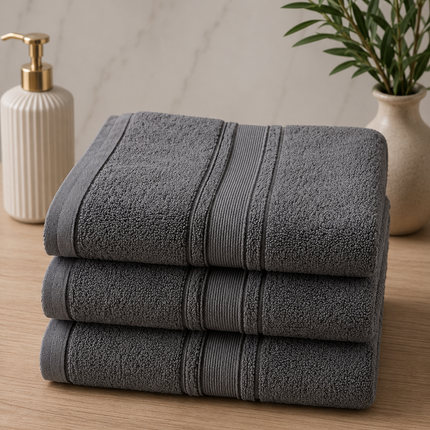 Set 3 prosoape din bumbac premium – Dark Grey, 50x90 cm