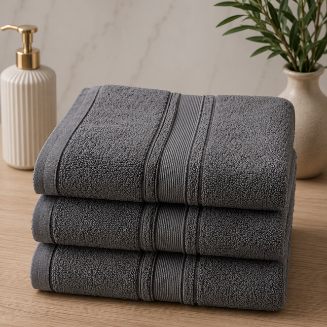 Set 3 prosoape din bumbac premium – Dark Grey, 50x90 cm