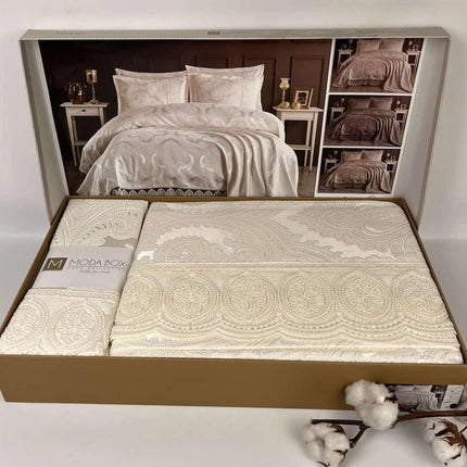 Cuvertură Pat Lux Moda Box – Jacquard Premium, Aybule Ivory, 240x260 cm