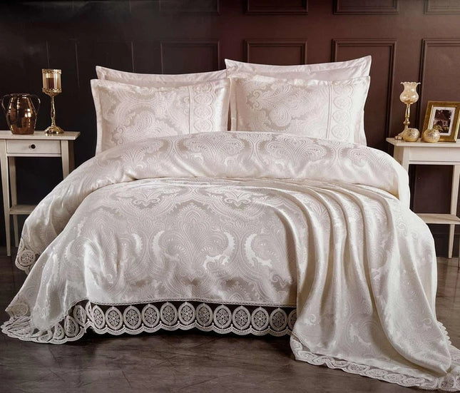 Cuvertură Pat Lux Moda Box – Jacquard Premium, Aybule Ivory, 240x260 cm