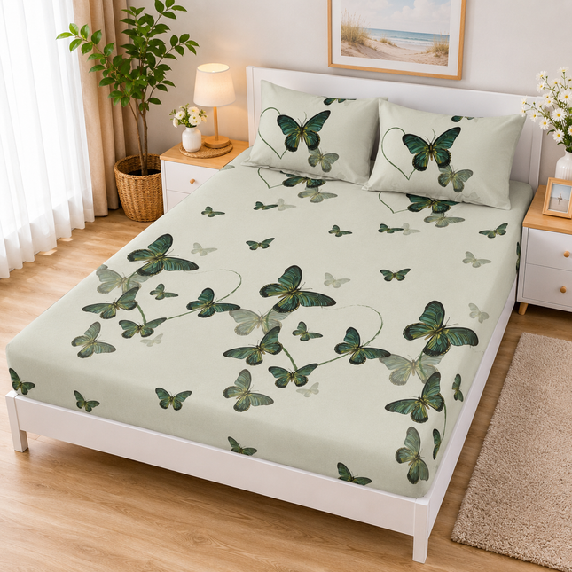 Husă de pat cu elastic din Bumbac Finet + 2 Fețe de Pernă, 140x200, Cod: DRM437