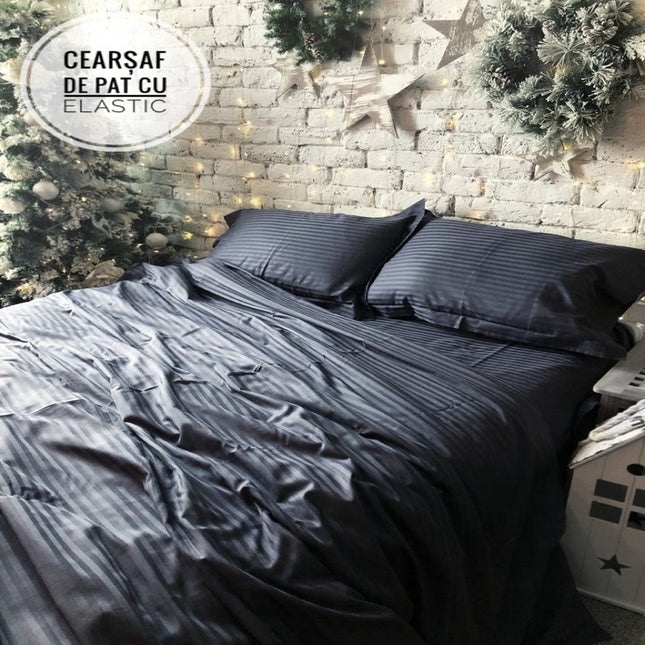 Lenjerie de Lux din Damasc Finetat Deluxe cu 6 piese-cearșaf de pat cu elastic Cod: DAE7