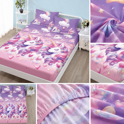 Husă de pat cu elastic din Bumbac Finet + 2 Fețe de Pernă, 140x200, Cod: DRM426