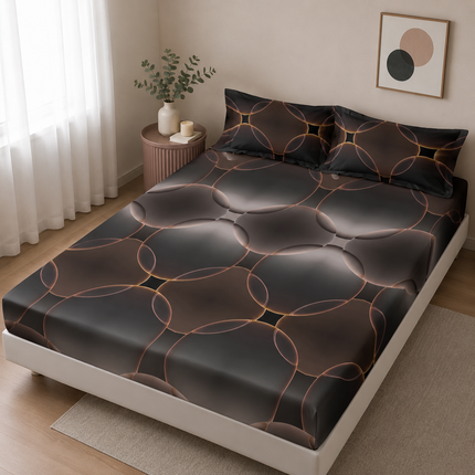 Husă de pat cu elastic din Bumbac Finet + 2 Fețe de Pernă, 140x200, Cod: DRM408