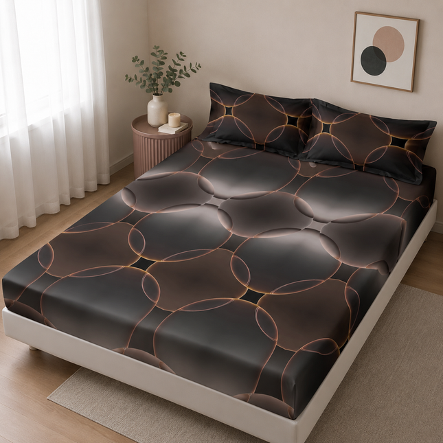 Husă de pat cu elastic din Bumbac Finet + 2 Fețe de Pernă, 140x200, Cod: DRM408