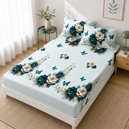 Husă de pat cu elastic din Bumbac Finet + 2 Fețe de Pernă, 140x200, Cod: DRM425