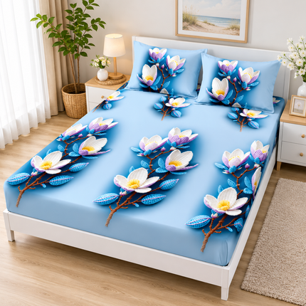 Husă de pat cu elastic din Bumbac Finet + 2 Fețe de Pernă, 140x200, Cod: DRM400