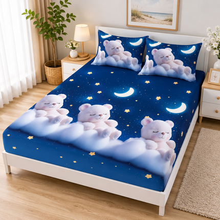 Husă de pat cu elastic din Bumbac Finet + 2 Fețe de Pernă, 140x200, Cod: DRM433