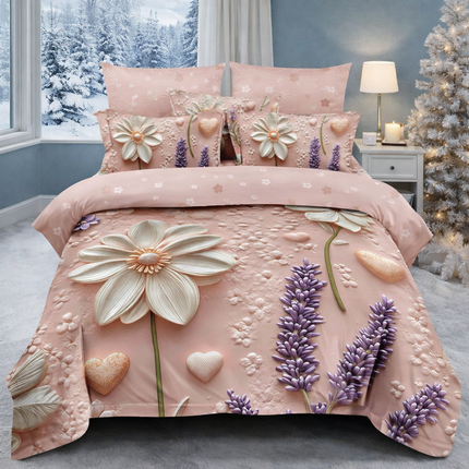 Lenjerie Premium cu efect panoramic 5D, cearșaf cu elastic, Cod: CDC-56