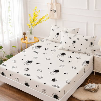 Husă de pat cu elastic din Bumbac Finet + 2 Fețe de Pernă, 160x200, Cod: DRT5