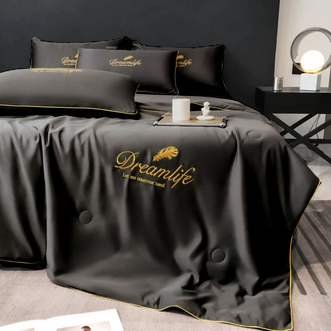 Set Luxury + pilotă ușoară inclusă, 4 piese, pat dublu, neagră, Cod: FMY20