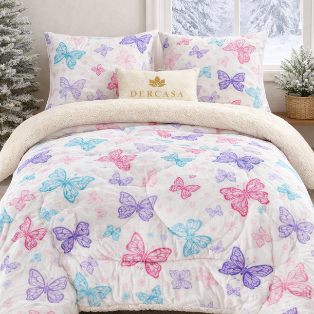 Pilotă groasă cocolino îmblănită, imprimeu fluturași