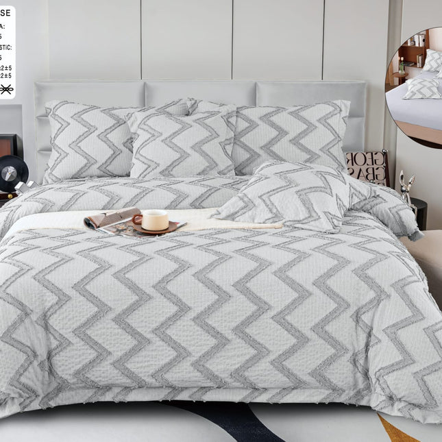 Lenjerie Deluxe Relief, Bumbac+In, grofate, 6 piese, cearșaf cu elastic DRG5