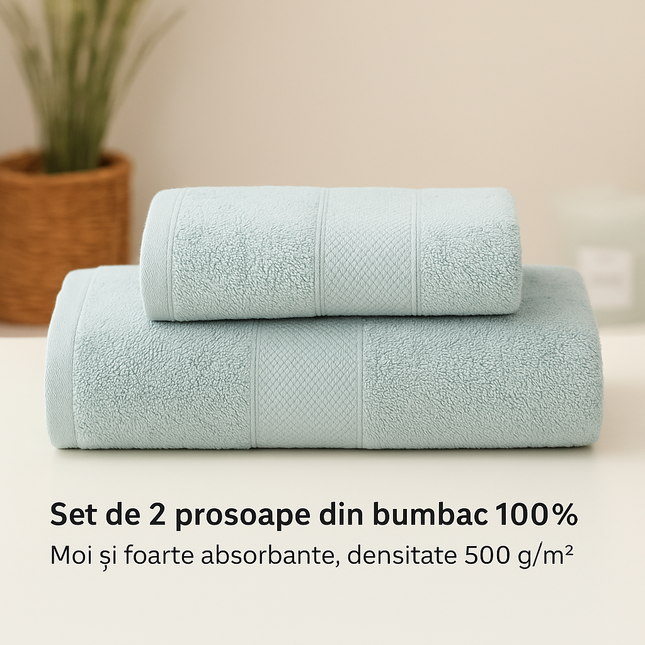 Set de 2 prosoape Bumbac 100%, Verde mentă, Cod: PPVM3