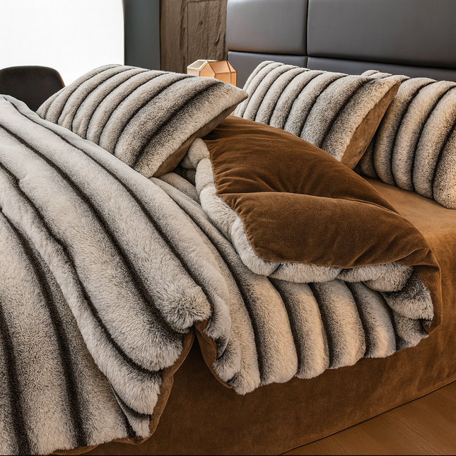 Set de Lux din blană de iepure artificială, 4 piese, Cod: BY13