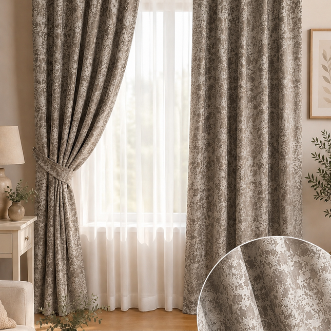 Draperii Sena – Set 2 bucăți, Jacquard Elegant, Bej/Taupe, cu rejansă, Cod: SNA1