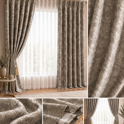 Draperii Sena – Set 2 bucăți, Jacquard Elegant, Bej/Taupe, cu rejansă, Cod: SNA1