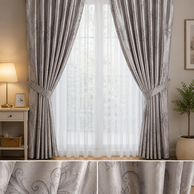 Draperie Jacquard RS – Set 2 bucăți, Model Floral Elegant, Cod: RS02